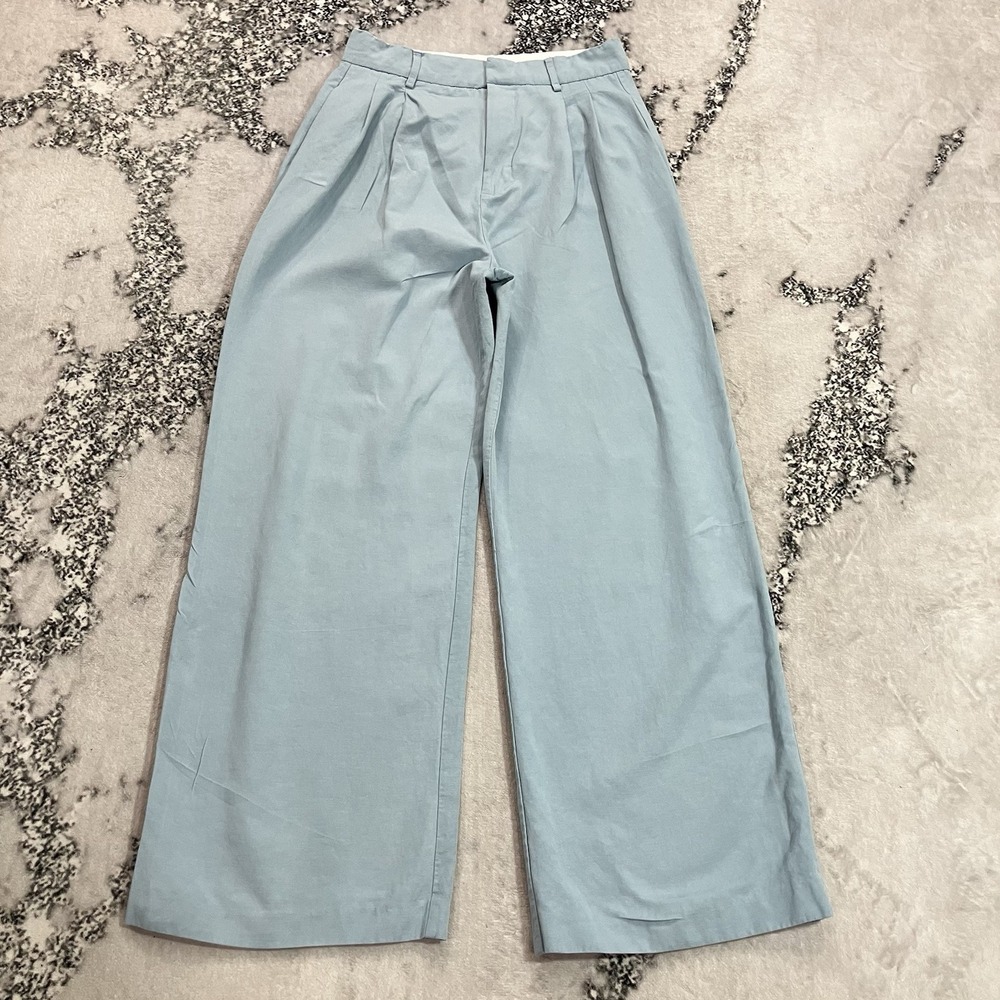 Zara Womens Size Medium Blue Pleated Wide Leg High Rise Trousers Pants